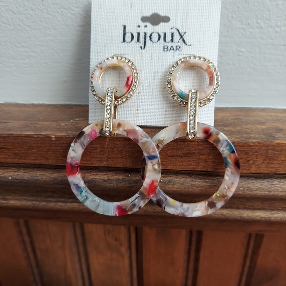 Med Size Multi ColoredRoundEarrings w Rhinestones - Picture 1 of 3